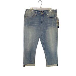 Seven7 Cropped Girlfriend Jeans Cuffed Hem Blue Denim Women's Size‎ 8 NWT
